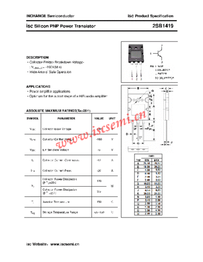 Inchange Semiconductor 2sb1419  . Electronic Components Datasheets Active components Transistors Inchange Semiconductor 2sb1419.pdf