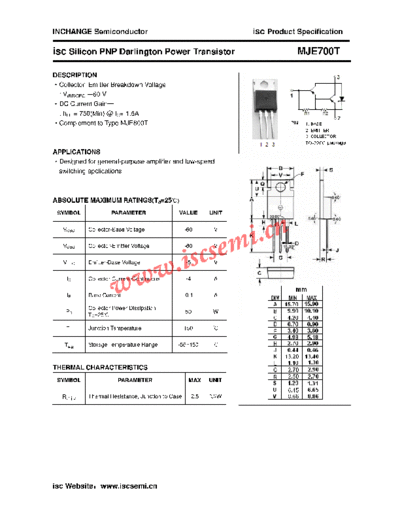Inchange Semiconductor mje700t  . Electronic Components Datasheets Active components Transistors Inchange Semiconductor mje700t.pdf