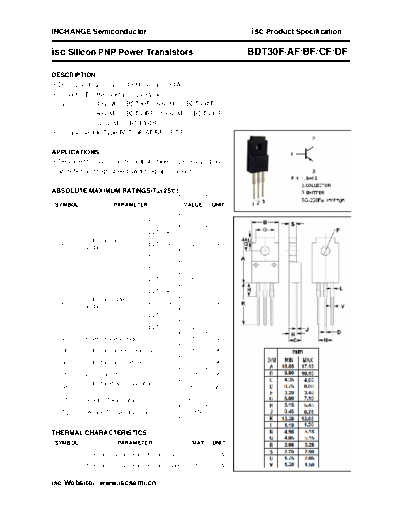 Inchange Semiconductor bdt30f af bf cf df  . Electronic Components Datasheets Active components Transistors Inchange Semiconductor bdt30f_af_bf_cf_df.pdf