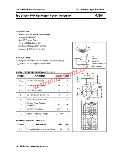 Inchange Semiconductor mj901  . Electronic Components Datasheets Active components Transistors Inchange Semiconductor mj901.pdf