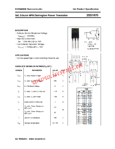 Inchange Semiconductor 2sd1670  . Electronic Components Datasheets Active components Transistors Inchange Semiconductor 2sd1670.pdf
