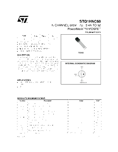 ST stq1hnc60  . Electronic Components Datasheets Active components Transistors ST stq1hnc60.pdf