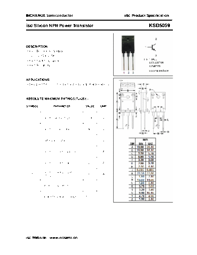 Inchange Semiconductor ksd5059  . Electronic Components Datasheets Active components Transistors Inchange Semiconductor ksd5059.pdf