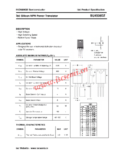 Inchange Semiconductor bu4508dz  . Electronic Components Datasheets Active components Transistors Inchange Semiconductor bu4508dz.pdf