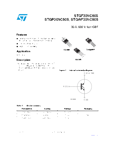 ST gf30nc60s  gp30nc60s  gwf30nc60s  . Electronic Components Datasheets Active components Transistors ST stgf30nc60s_stgp30nc60s_stgwf30nc60s.pdf