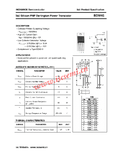 Inchange Semiconductor bdw45  . Electronic Components Datasheets Active components Transistors Inchange Semiconductor bdw45.pdf