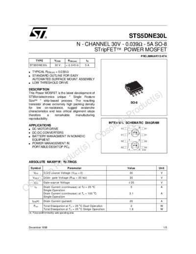 ST s5dne30l  . Electronic Components Datasheets Active components Transistors ST sts5dne30l.pdf