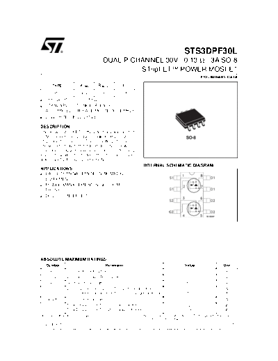 ST sts3dpf30l  . Electronic Components Datasheets Active components Transistors ST sts3dpf30l.pdf