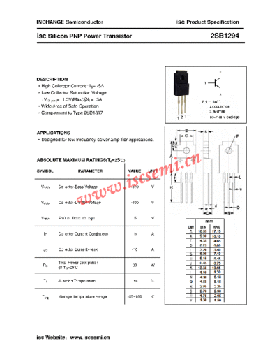 Inchange Semiconductor 2sb1294  . Electronic Components Datasheets Active components Transistors Inchange Semiconductor 2sb1294.pdf