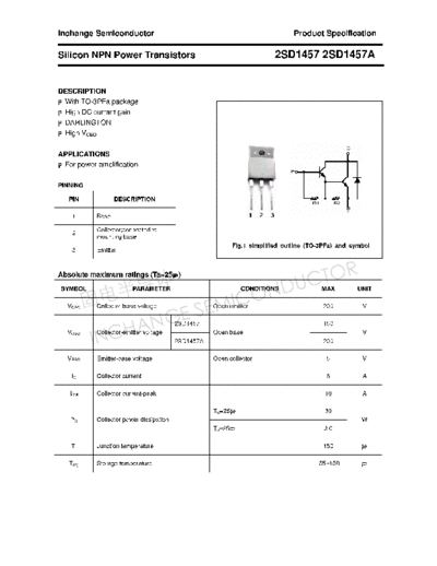 Inchange Semiconductor 2sd1457 2sd1457a  . Electronic Components Datasheets Active components Transistors Inchange Semiconductor 2sd1457_2sd1457a.pdf