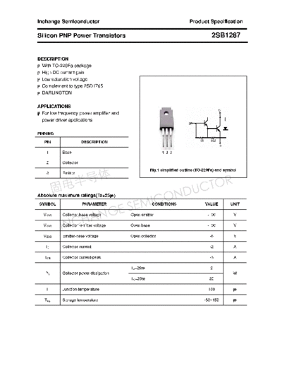 Inchange Semiconductor 2sb1287  . Electronic Components Datasheets Active components Transistors Inchange Semiconductor 2sb1287.pdf