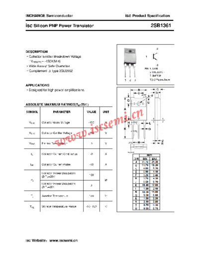 Inchange Semiconductor 2sb1361  . Electronic Components Datasheets Active components Transistors Inchange Semiconductor 2sb1361.pdf