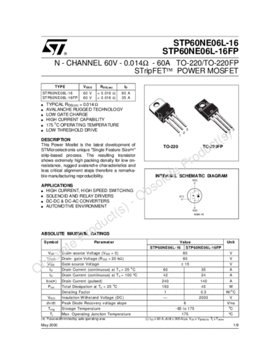 ST stp60ne06l-16-fp  . Electronic Components Datasheets Active components Transistors ST stp60ne06l-16-fp.pdf