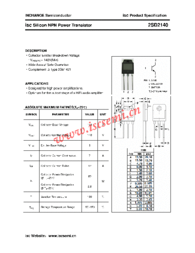 Inchange Semiconductor 2sd2140  . Electronic Components Datasheets Active components Transistors Inchange Semiconductor 2sd2140.pdf