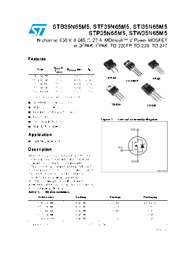 ST b35n65m5  f35n65m5  i35n65m5  p35n65m5  w35n65m5  . Electronic Components Datasheets Active components Transistors ST stb35n65m5_stf35n65m5_sti35n65m5_stp35n65m5_stw35n65m5.pdf