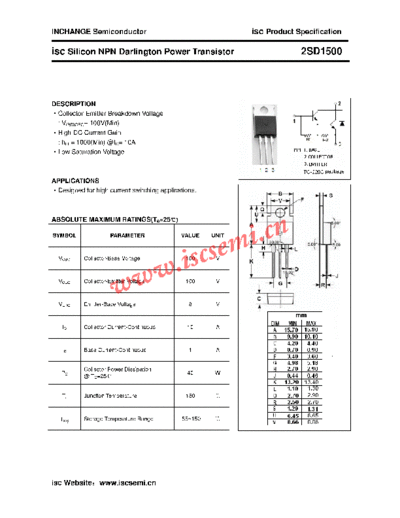 Inchange Semiconductor 2sd1500  . Electronic Components Datasheets Active components Transistors Inchange Semiconductor 2sd1500.pdf