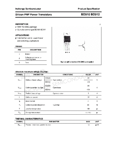 Inchange Semiconductor bd910 bd912  . Electronic Components Datasheets Active components Transistors Inchange Semiconductor bd910_bd912.pdf