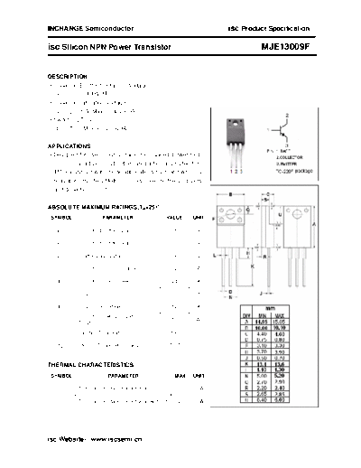 Inchange Semiconductor mje13009f  . Electronic Components Datasheets Active components Transistors Inchange Semiconductor mje13009f.pdf