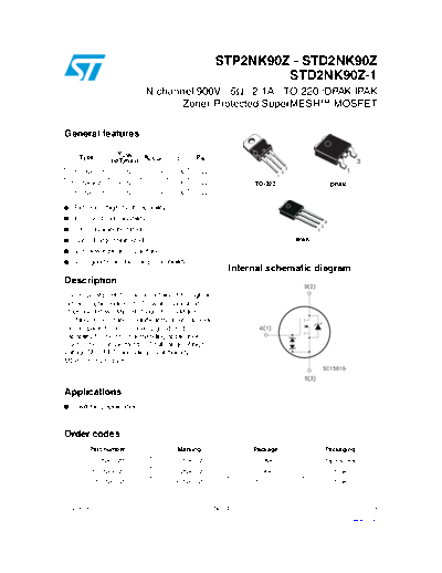 ST p2nk90z  d2nk90z  d2nk90z-1  . Electronic Components Datasheets Active components Transistors ST stp2nk90z_std2nk90z_std2nk90z-1.pdf