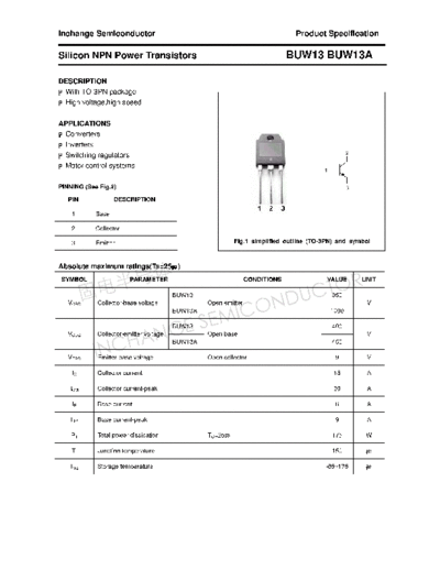 Inchange Semiconductor buw13 buw13a  . Electronic Components Datasheets Active components Transistors Inchange Semiconductor buw13_buw13a.pdf