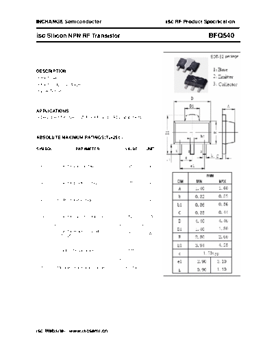 Inchange Semiconductor bfq540  . Electronic Components Datasheets Active components Transistors Inchange Semiconductor bfq540.pdf