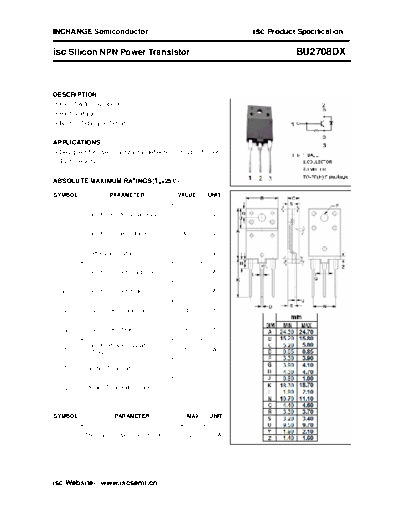Inchange Semiconductor bu2708dx  . Electronic Components Datasheets Active components Transistors Inchange Semiconductor bu2708dx.pdf