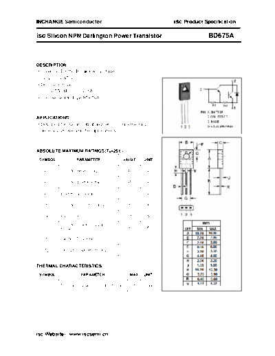 Inchange Semiconductor bd675a  . Electronic Components Datasheets Active components Transistors Inchange Semiconductor bd675a.pdf