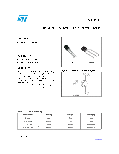 ST stbv45  . Electronic Components Datasheets Active components Transistors ST stbv45.pdf