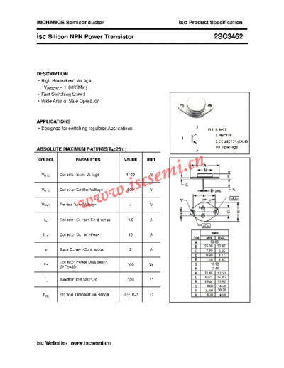 Inchange Semiconductor 2sc3462  . Electronic Components Datasheets Active components Transistors Inchange Semiconductor 2sc3462.pdf