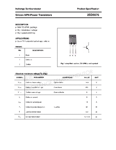 Inchange Semiconductor 2sd5076  . Electronic Components Datasheets Active components Transistors Inchange Semiconductor 2sd5076.pdf