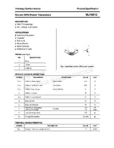 Inchange Semiconductor mj16012  . Electronic Components Datasheets Active components Transistors Inchange Semiconductor mj16012.pdf