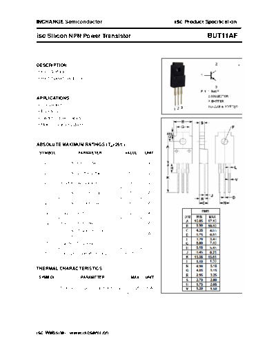 Inchange Semiconductor but11af  . Electronic Components Datasheets Active components Transistors Inchange Semiconductor but11af.pdf