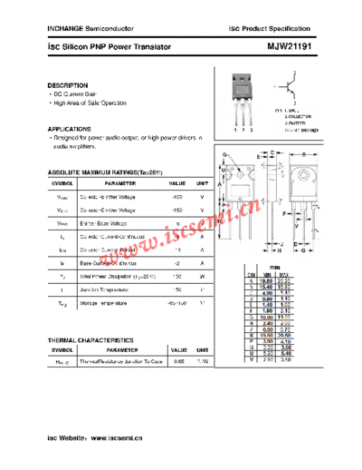 Inchange Semiconductor mjw21191  . Electronic Components Datasheets Active components Transistors Inchange Semiconductor mjw21191.pdf
