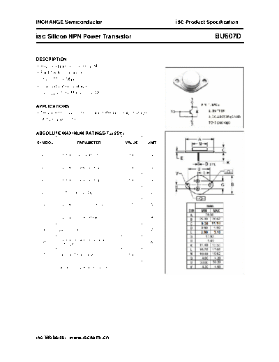 Inchange Semiconductor bu607d  . Electronic Components Datasheets Active components Transistors Inchange Semiconductor bu607d.pdf