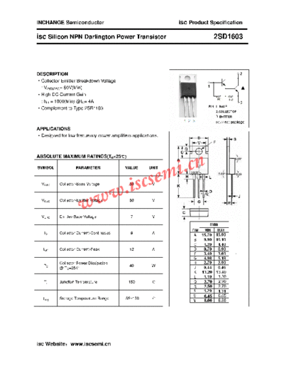 Inchange Semiconductor 2sd1603  . Electronic Components Datasheets Active components Transistors Inchange Semiconductor 2sd1603.pdf