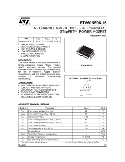 ST stv60ne06-16  . Electronic Components Datasheets Active components Transistors ST stv60ne06-16.pdf