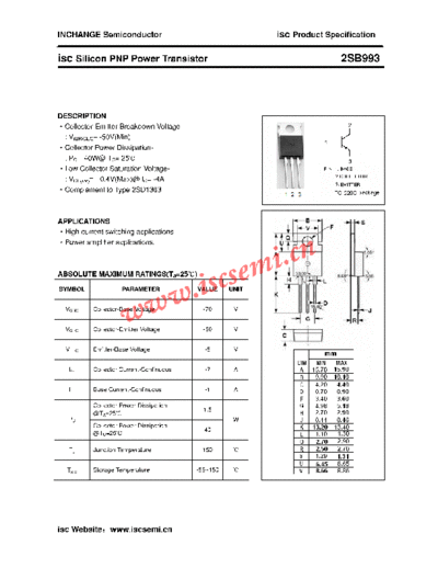 Inchange Semiconductor 2sb993  . Electronic Components Datasheets Active components Transistors Inchange Semiconductor 2sb993.pdf