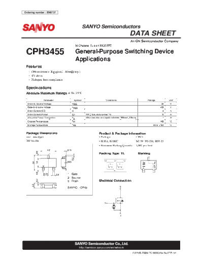 Sanyo cph3455  . Electronic Components Datasheets Active components Transistors Sanyo cph3455.pdf