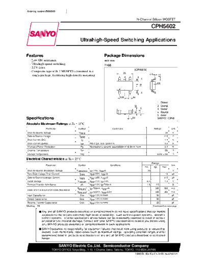 Sanyo cph5602  . Electronic Components Datasheets Active components Transistors Sanyo cph5602.pdf