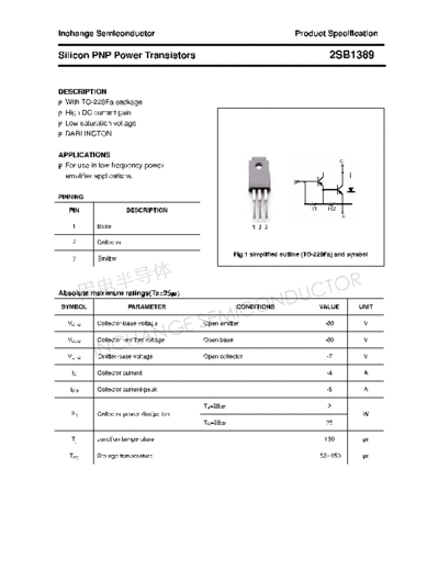 Inchange Semiconductor 2sb1389  . Electronic Components Datasheets Active components Transistors Inchange Semiconductor 2sb1389.pdf