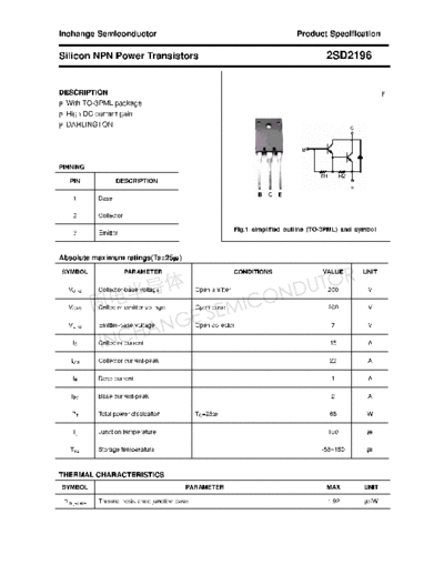 Inchange Semiconductor 2sd2196  . Electronic Components Datasheets Active components Transistors Inchange Semiconductor 2sd2196.pdf