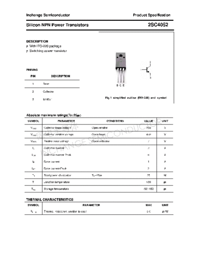 Inchange Semiconductor 2sc4052  . Electronic Components Datasheets Active components Transistors Inchange Semiconductor 2sc4052.pdf