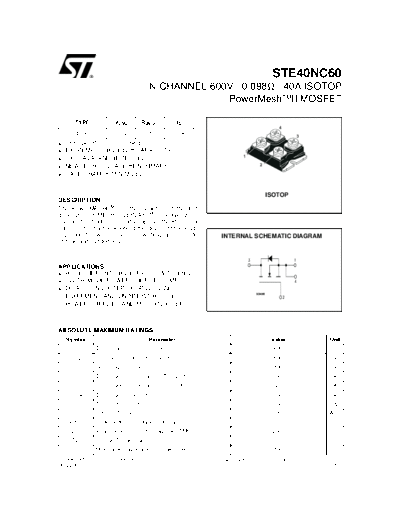 ST ste40nc60  . Electronic Components Datasheets Active components Transistors ST ste40nc60.pdf