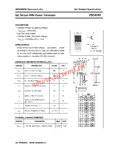 Inchange Semiconductor 2sc4242  . Electronic Components Datasheets Active components Transistors Inchange Semiconductor 2sc4242.pdf