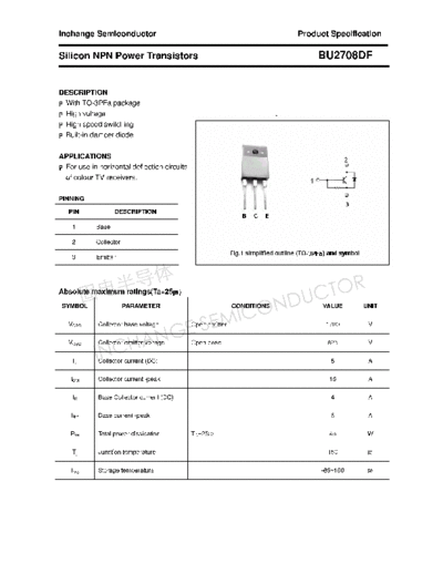 Inchange Semiconductor bu2708df  . Electronic Components Datasheets Active components Transistors Inchange Semiconductor bu2708df.pdf