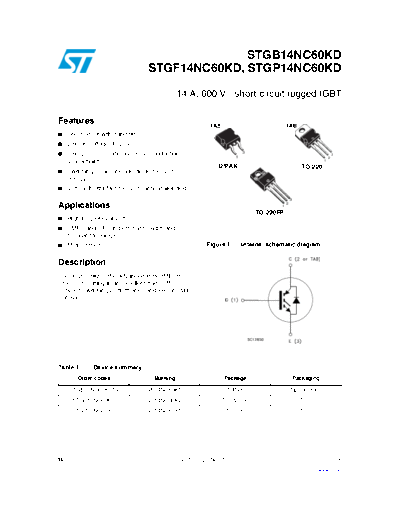 ST gb14nc60kd  gf14nc60kd  gp14nc60kd  . Electronic Components Datasheets Active components Transistors ST stgb14nc60kd_stgf14nc60kd_stgp14nc60kd.pdf