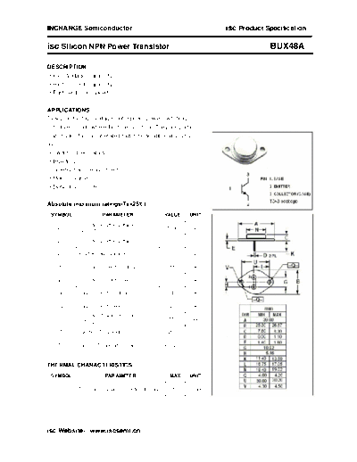 Inchange Semiconductor bux48a  . Electronic Components Datasheets Active components Transistors Inchange Semiconductor bux48a.pdf