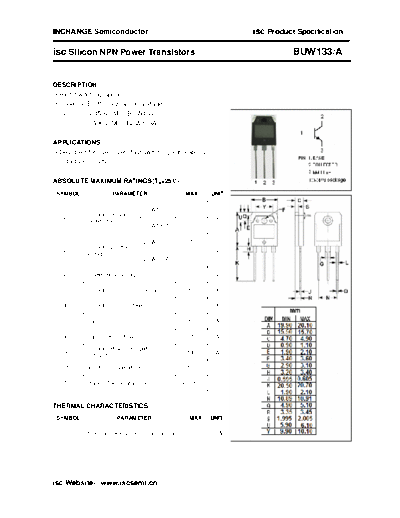 Inchange Semiconductor buw133 a  . Electronic Components Datasheets Active components Transistors Inchange Semiconductor buw133_a.pdf