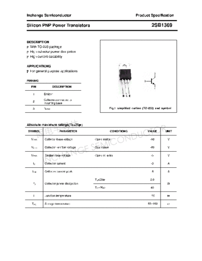 Inchange Semiconductor 2sb1369  . Electronic Components Datasheets Active components Transistors Inchange Semiconductor 2sb1369.pdf