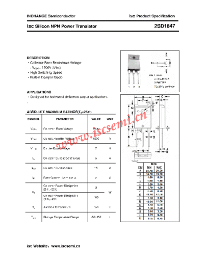 Inchange Semiconductor 2sd1847  . Electronic Components Datasheets Active components Transistors Inchange Semiconductor 2sd1847.pdf